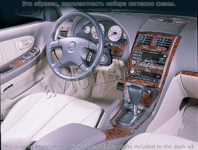 Декоративные накладки салона Nissan Maxima 2000-2001 полный набор, АКПП, Радио без CD Player, 40 элементов.